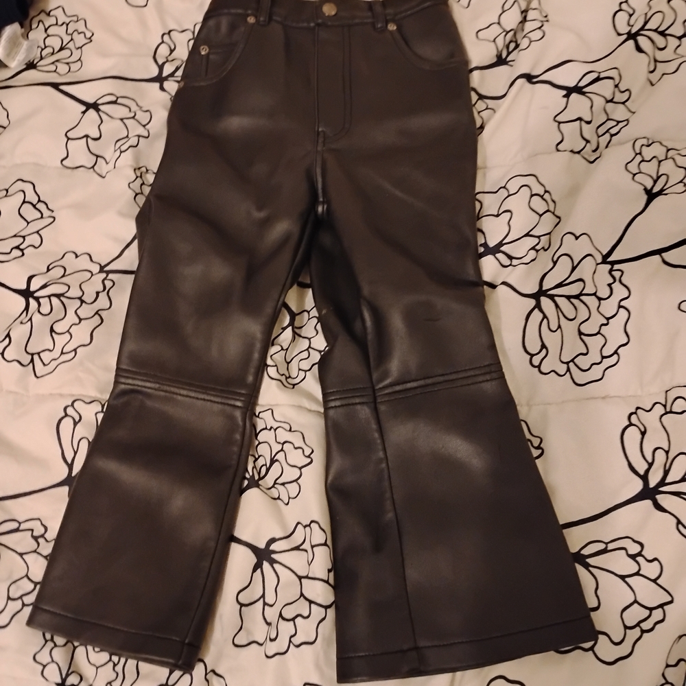 Brown Faux Leather Flared Pants